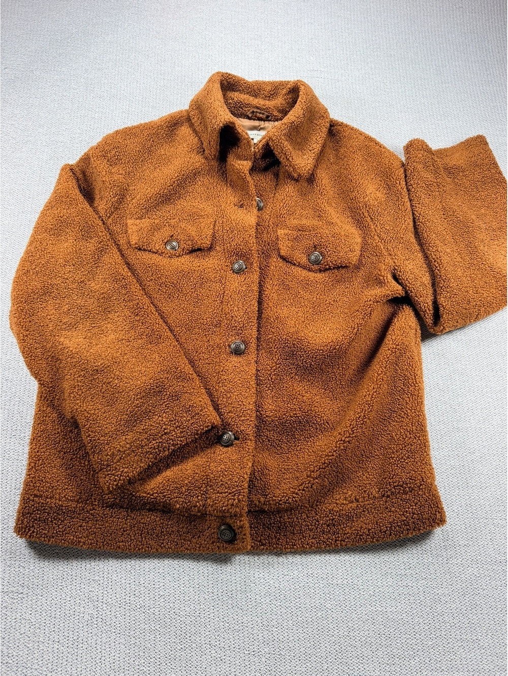 Max Studio Brown Faux Fur Button-Up Jacket Large